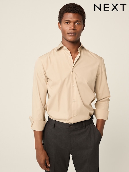 Neutral Brown Regular Fit Easy Care Single Cuff Smart Shirt (E15771) | €25