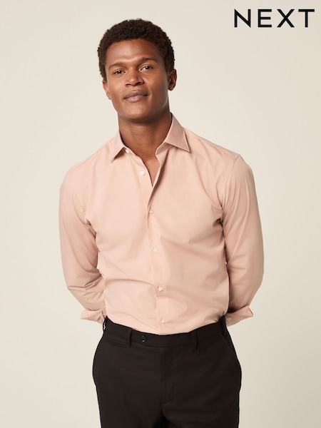 Blush Pink Slim Fit Easy Care Single Cuff Smart Shirt (E15778) | kr360