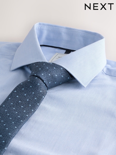 White/Blue Polka Dot Slim Fit Occasion Shirt And Tie Pack (E15779) | AED157