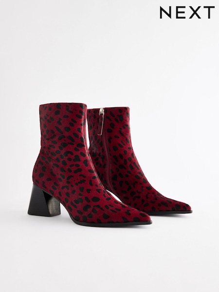 Leopard Print Leather Forever Comfort® Block Heeled Ankle Boots (E15871) | €88
