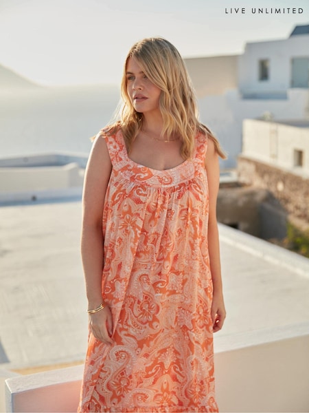 Live Unlimited Orange Curve Paisley Tiered Midaxi Dress (E15927) | €50