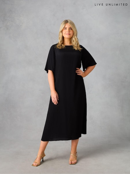 Live Unlimited Black Curve Flutter Sleeve Midaxi T-Shirt Dress (E15930) | €37