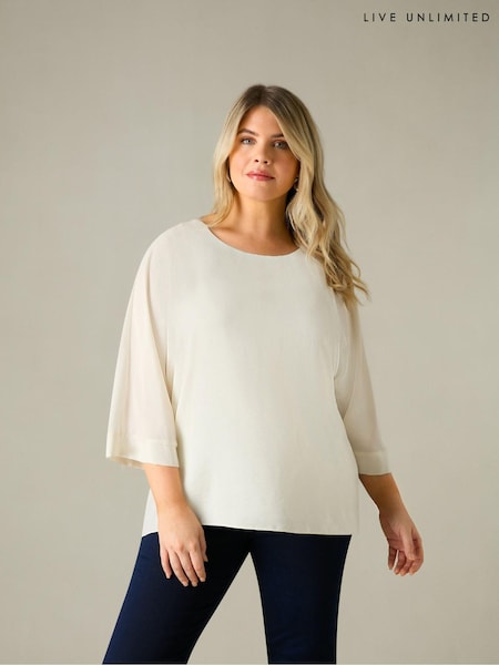 Live Unlimited Ivory White Curve Textured Overlay Top (E15934) | €30