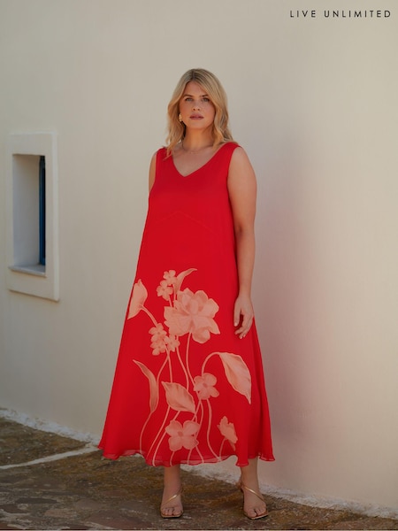 Live Unlimited Red Curve Floral Print Sleeveless Maxi Dress (E15942) | €79