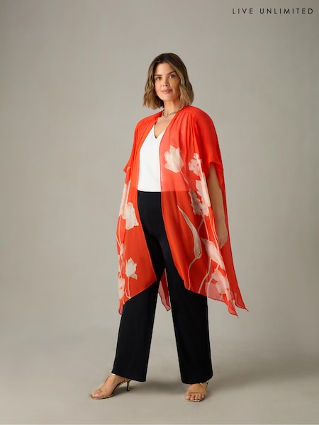 Live Unlimited Red Curve Floral Print Kimono (E15946) | €39
