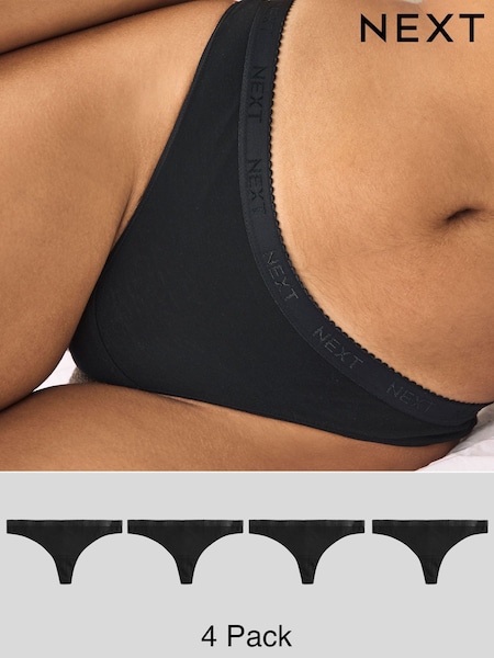 Black Scallop Logo Thong Logo Knickers 4 Pack (E15973) | €22.50