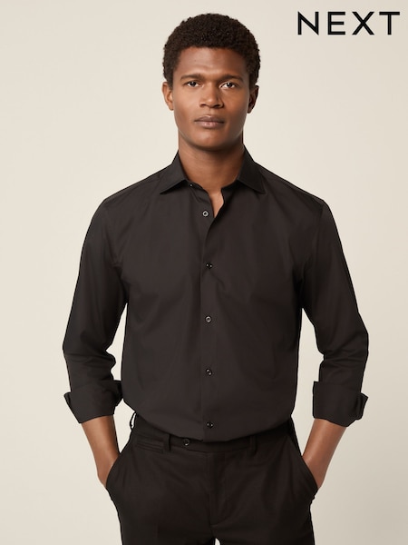 שחור - גזרה רגילה - Cutaway Collar Easy Care Smart Shirt (E16016) | ‏76‏₪
