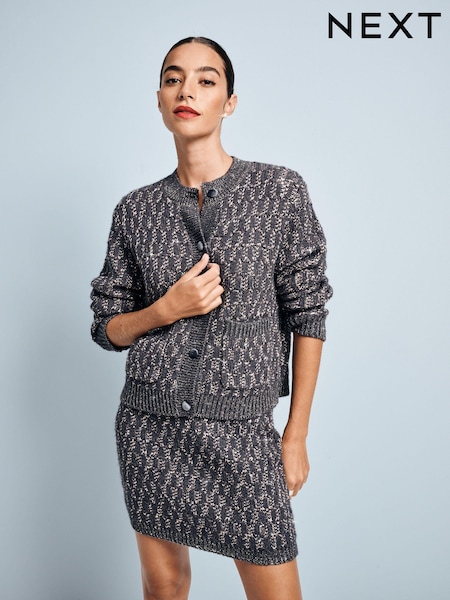 Grey Charcoal Co-ord Sparkle Patterned Knitted Mini Skirt (E16046) | €21
