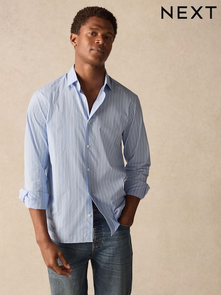 Blue Stripe Regular Fit 100% Cotton Long Sleeve Formal Cutaway Collar Shirt (E16063) | €36