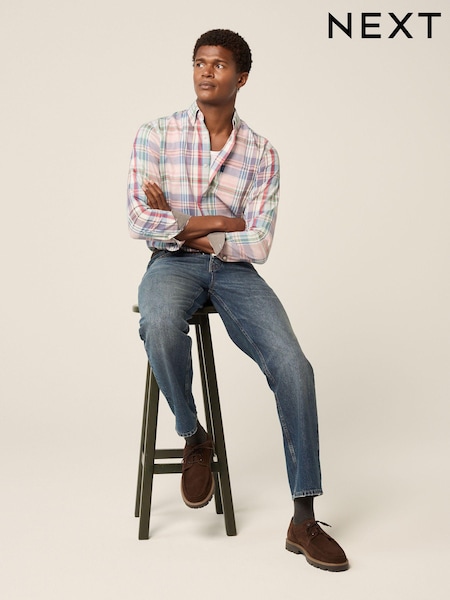 Pink Madras Check - Regular Fit Easy Iron Button Down Oxford Shirt (E16065) | ‏86‏₪