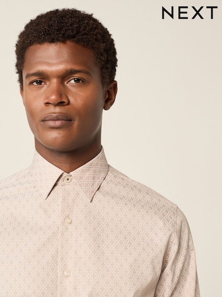 Neutral Tile Print Regular Fit Easy Care Oxford Shirt (E16068) | 49 QAR