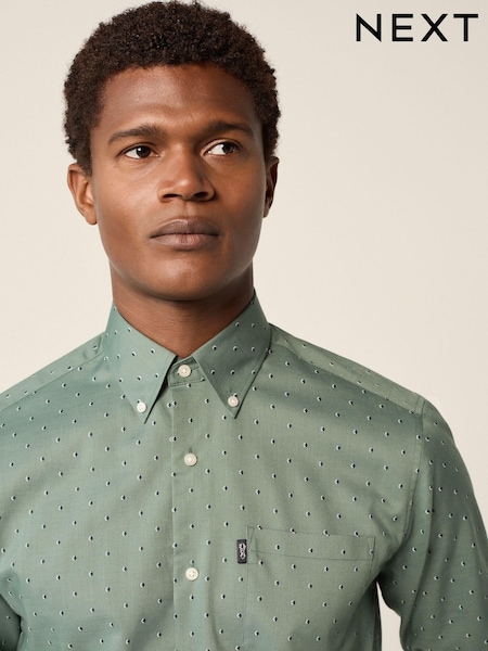 Seafoam Green Geometric Regular Fit Easy Iron Button Down Oxford Shirt (E16069) | €28