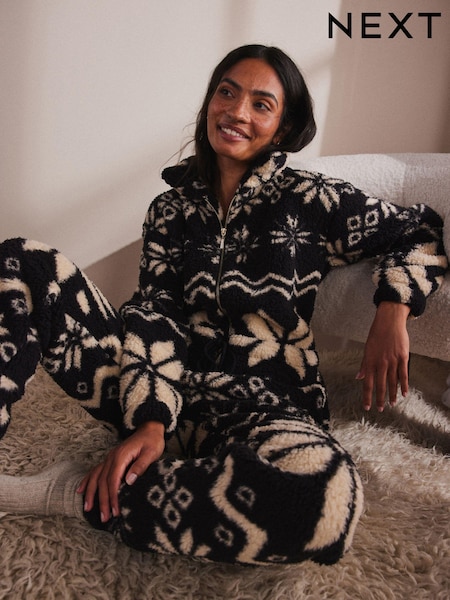 Zwart/wit - Borg onesie (E16078) | € 34