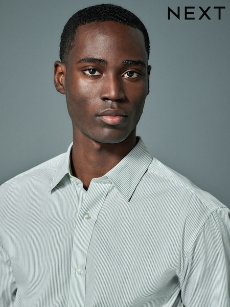 Green Stripe Regular Fit 100% Cotton Long Sleeve Formal Cutaway Collar Shirt (E16082) | kr520
