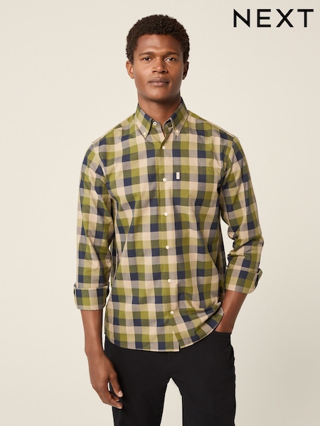 Green Buffalo Check Regular Fit Easy Iron Button Down Oxford Shirt (E16089) | €29