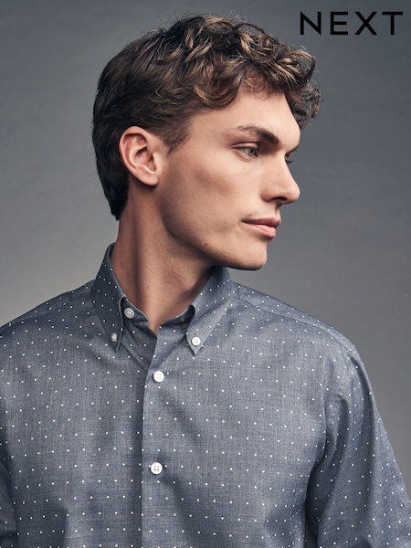Navy Polka Dot Regular Fit Easy Iron Button Down Oxford Shirt (E16092) | €13