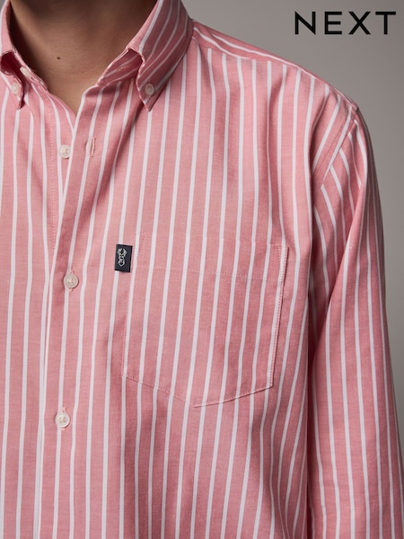 פסים בצבע ורוד וקורל - Easy Iron Button Down Oxford Shirt (E16097) | ‏86‏₪