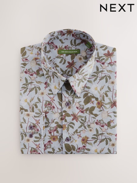Purple Regular Fit Kew Collection 100% Cotton Floral Long Sleeve Single Cuff Shirt (E16102) | €45