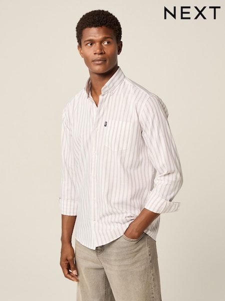 White/Black Stripe Regular Fit Easy Iron Button Down Oxford Shirt (E16109) | R$ 250