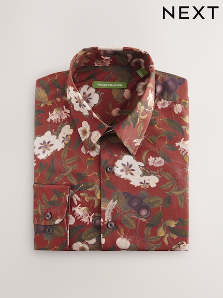 Rust Brown Regular Fit Kew Collection 100% Cotton Floral Long Sleeve Single Cuff Shirt (E16112) | €45