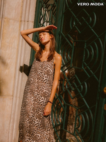 VERO MODA Leopard Print Midi Cami Summer Dress (E16120) | €16