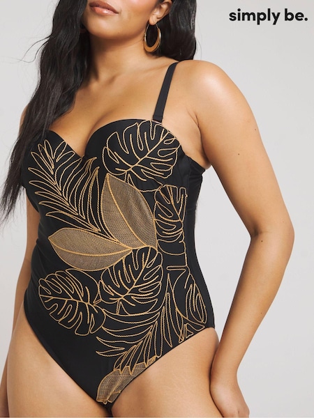 Simply Be Black Magisculpt Embroidered Bandeau Swimsuit (E16160) | €24