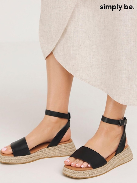Simply Be Low Espadrille Wedge Two Part Sandals in Extra Wide Fit (E16162) | 129 LEI