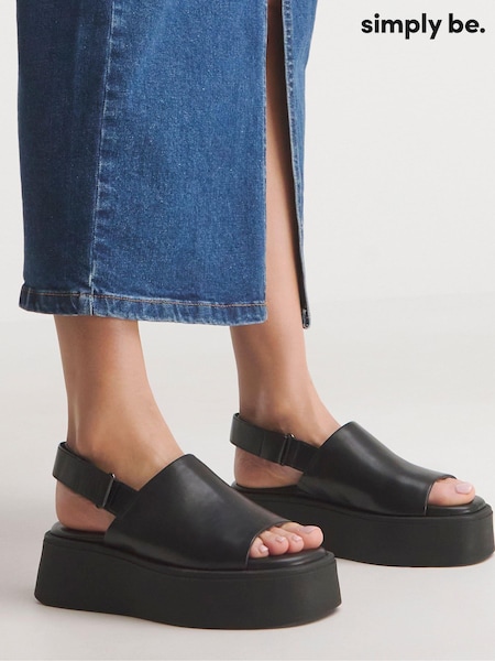 Simply Be Black Slingback Flatform Sandals in Extra Wide Fit (E16166) | AED110