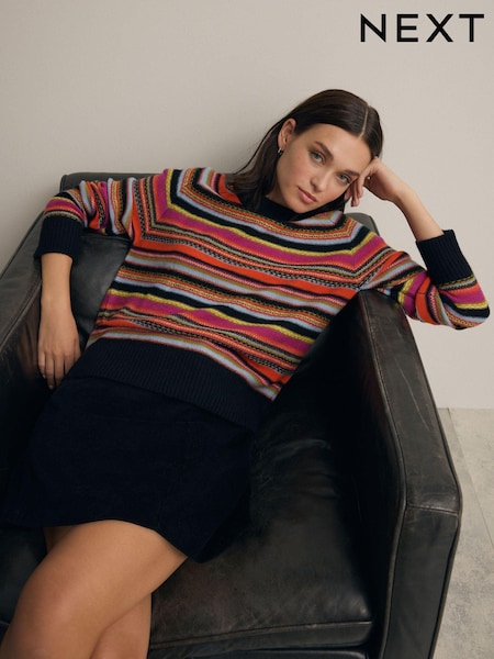 Rainbow Premium 100% Lambswool Pattern Crew Neck Knitted Jumper (E16186) | kr638