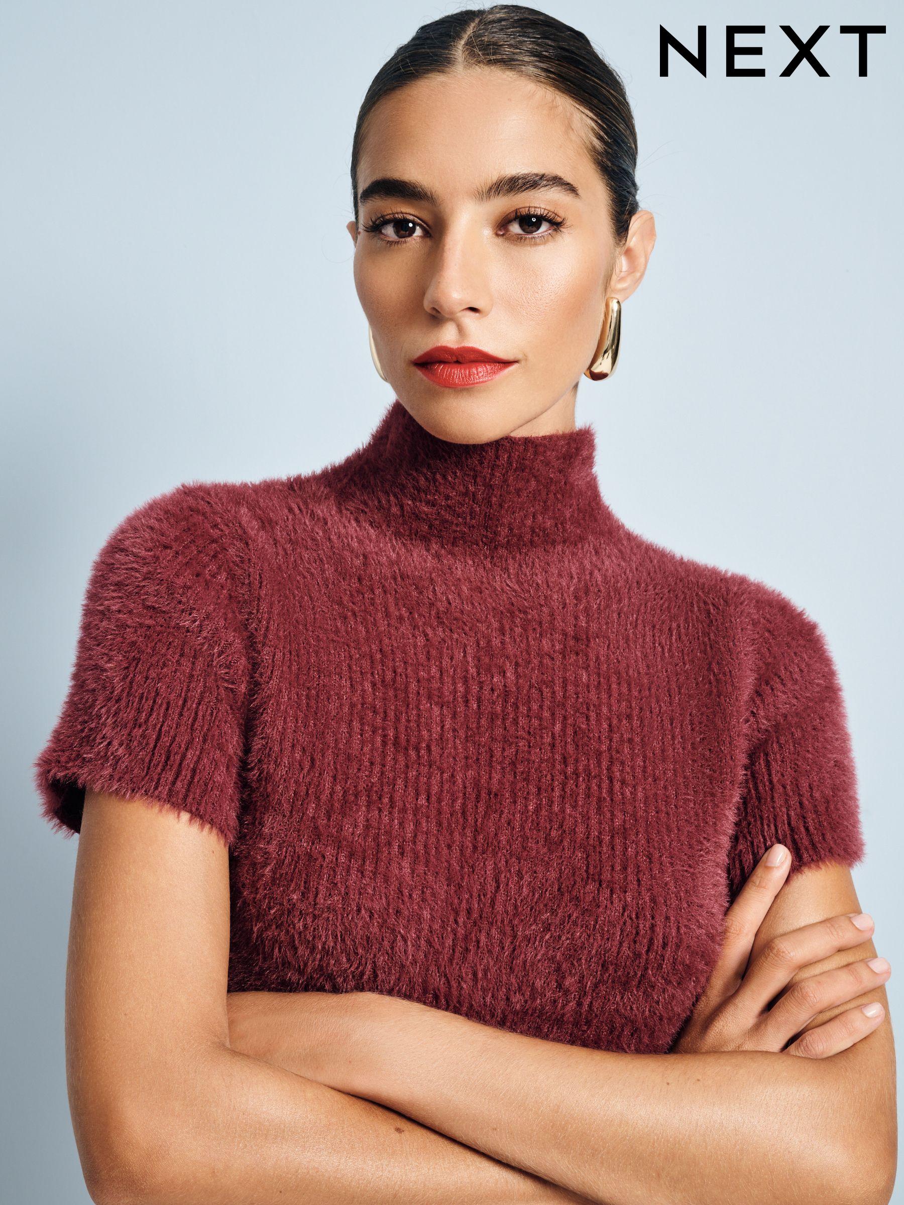 Short sleeve fluffy jumper sale