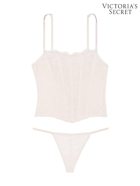Victoria's Secret Coconut White Lace Twinkle Strap Corset and Knicker Set (E16313) | €86