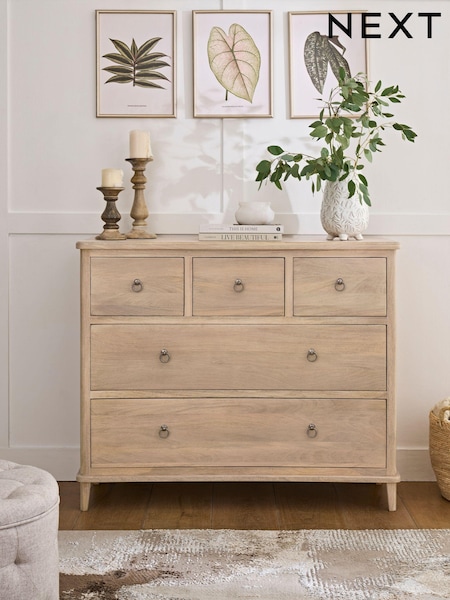 Light Natural Sadie Solid Mango Wood 5 Drawer Chest of Drawers (E16333) | €875