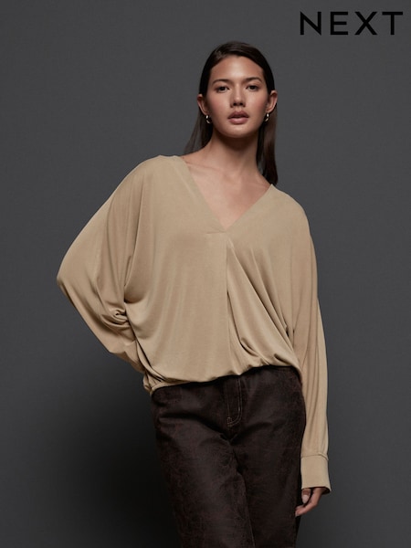 Stone Long Sleeve V-Neck Bubblehem Blouse (E16350) | €19