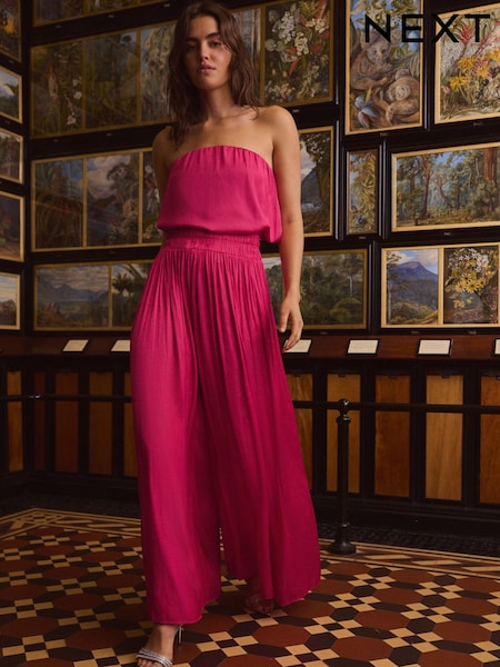 Pink Glossy Satin Wide Trousers (E16360) | €16