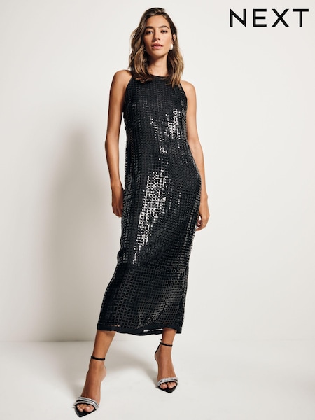 Black Sequin Racer Midi Dress (E16365) | €40