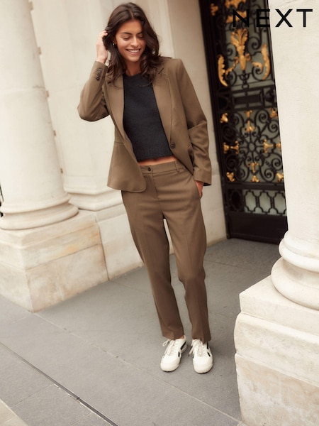 Khaki Green Tailored Straight Trousers With Wool (E16367) | €42