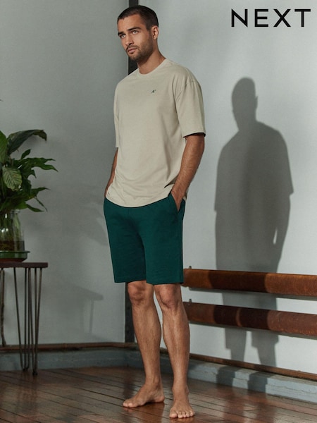 كريم/أخضر - Jersey Pyjamas 100% Cotton Shorts Set (E16391) | ‏49 ر.ق.