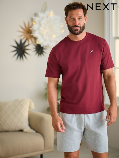 Berry Red/Grey Jersey Pyjamas Shorts Set (E16393) | AED43