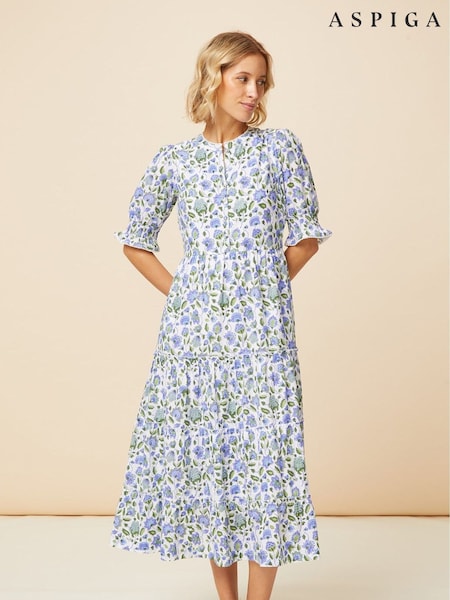 Aspiga Blue Cordelia Block Printed Dress (E16424) | €229