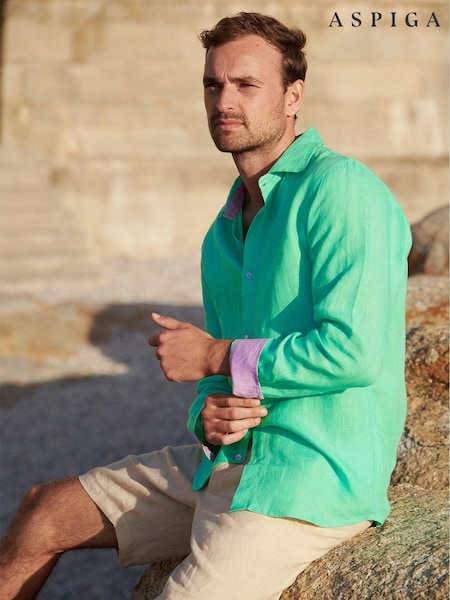 Aspiga Green Mens Premium 100% Linen Shirt (E16429) | €79