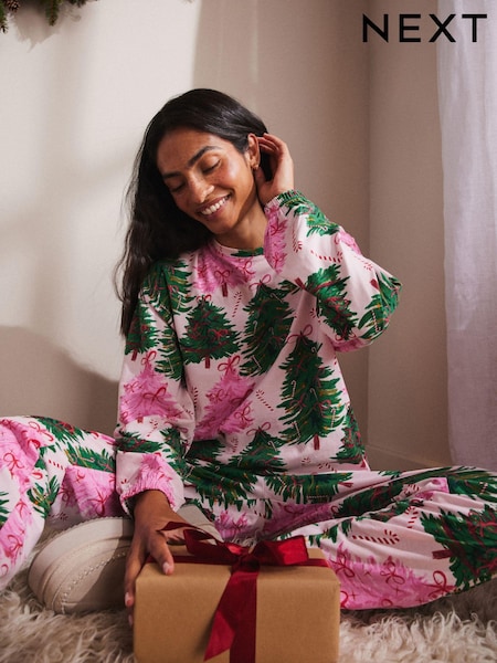 Arbres Rose Noël - 100% Cotton Long Sleeve Pyjamas (E16462) | € 21