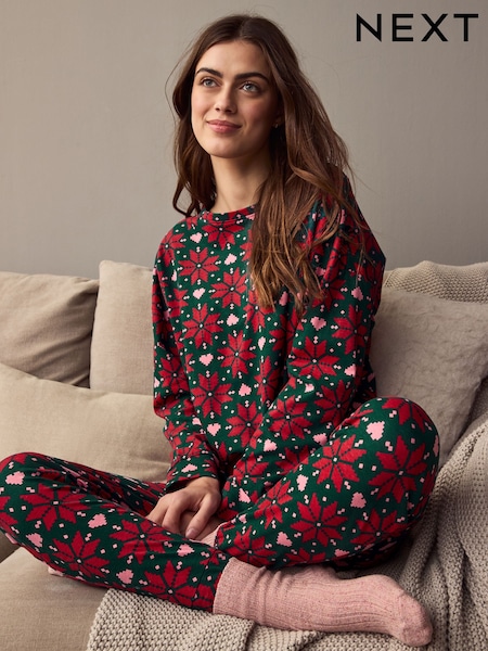 Red Snowflake - 100% Cotton Christmas Long Sleeve Pyjamas (E16464) | ‏54 ر.ق.