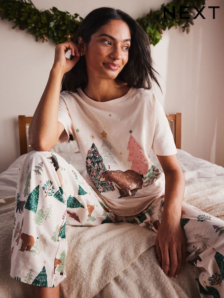 Oatmeal Bear 100% Cotton Short Sleeve Pyjamas (E16482) | €18
