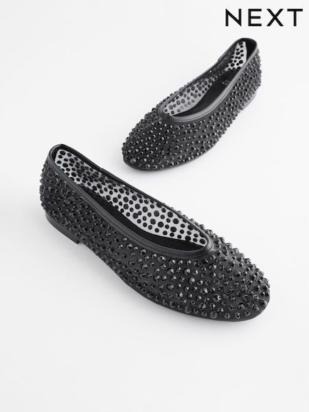 Musta - Forever Comfort ® pyöreä toe mesh Jewel Ballerina Kengät (E16490) | €37