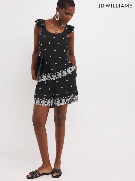 JD Williams Black Broderie Hem Shorts (E16497) | €18.50