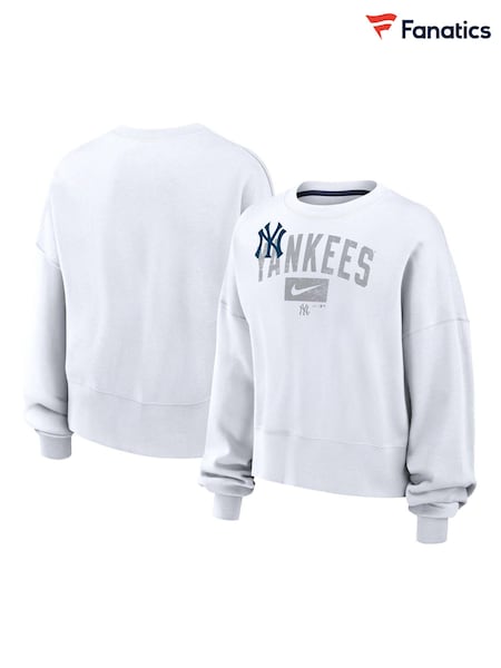 Fanatics MLB New York Yankees Crewneck White Fleece (E16521) | AED174