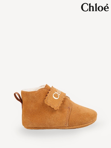 Chloé Baby Suede Brown Slippers With Shearling Lining (E16552) | € 226