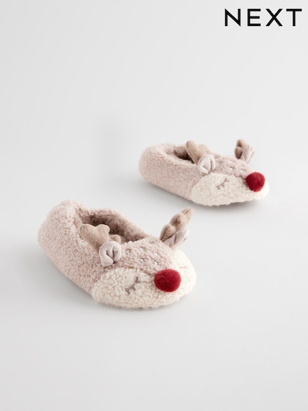 Brown Christmas Reindeer Slippers (E16558) | AED42 - AED53