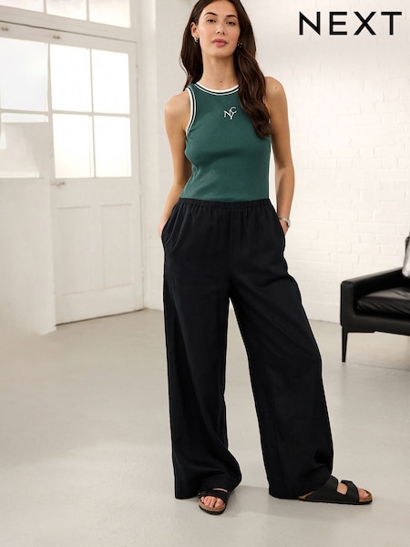 Black Wide Leg Trousers with Linen (E16789) | AED64