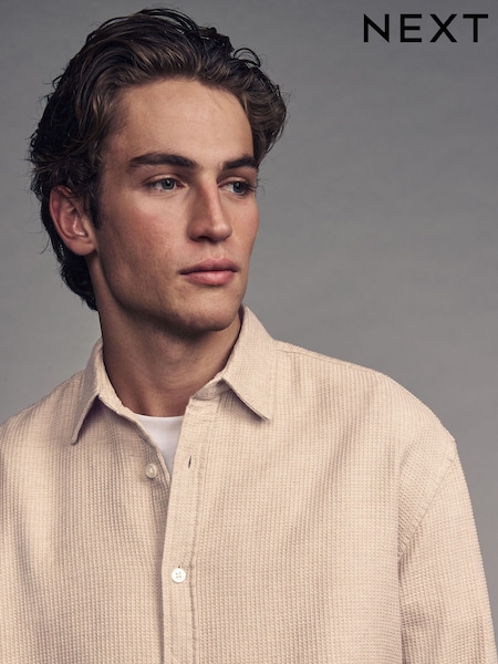Neutral Textured Waffle Long Sleeve 100% Cotton Overshirt (E16820) | €11